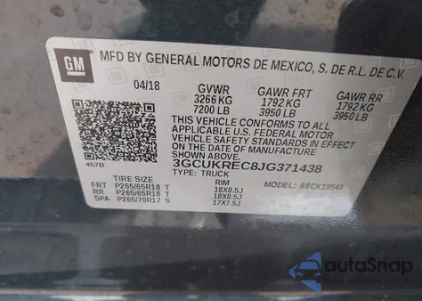 2018 Chevrolet Silverado 1500 2Lt z USA, uszkodzony, nr VIN 3GCUKREC8JG371438